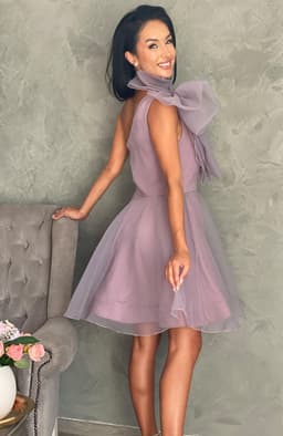 Rochie baby doll eleganta mov cu tull 4