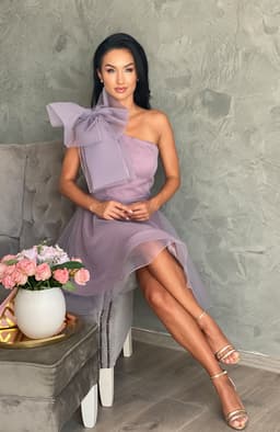 Rochie baby doll eleganta mov cu tull 6