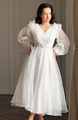 Rochie cununie civila alba din tull cu pietre 4