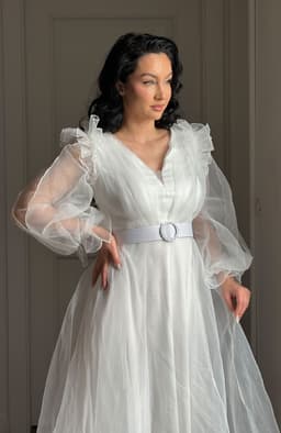 Rochie cununie civila alba din tull cu pietre 3