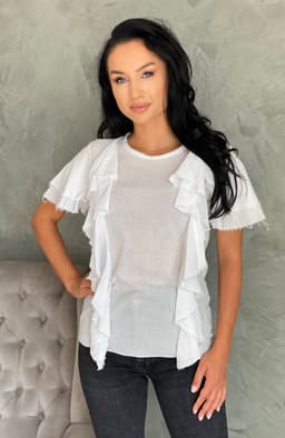 Bluza alba dama din bumbac cu volane 1