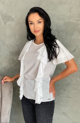 Bluza alba dama din bumbac cu volane 4