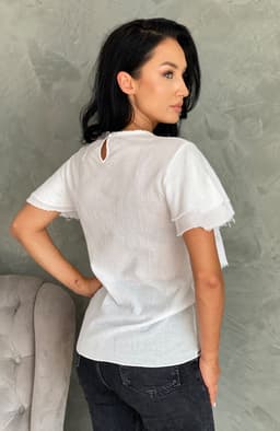 Bluza alba dama din bumbac cu volane 3