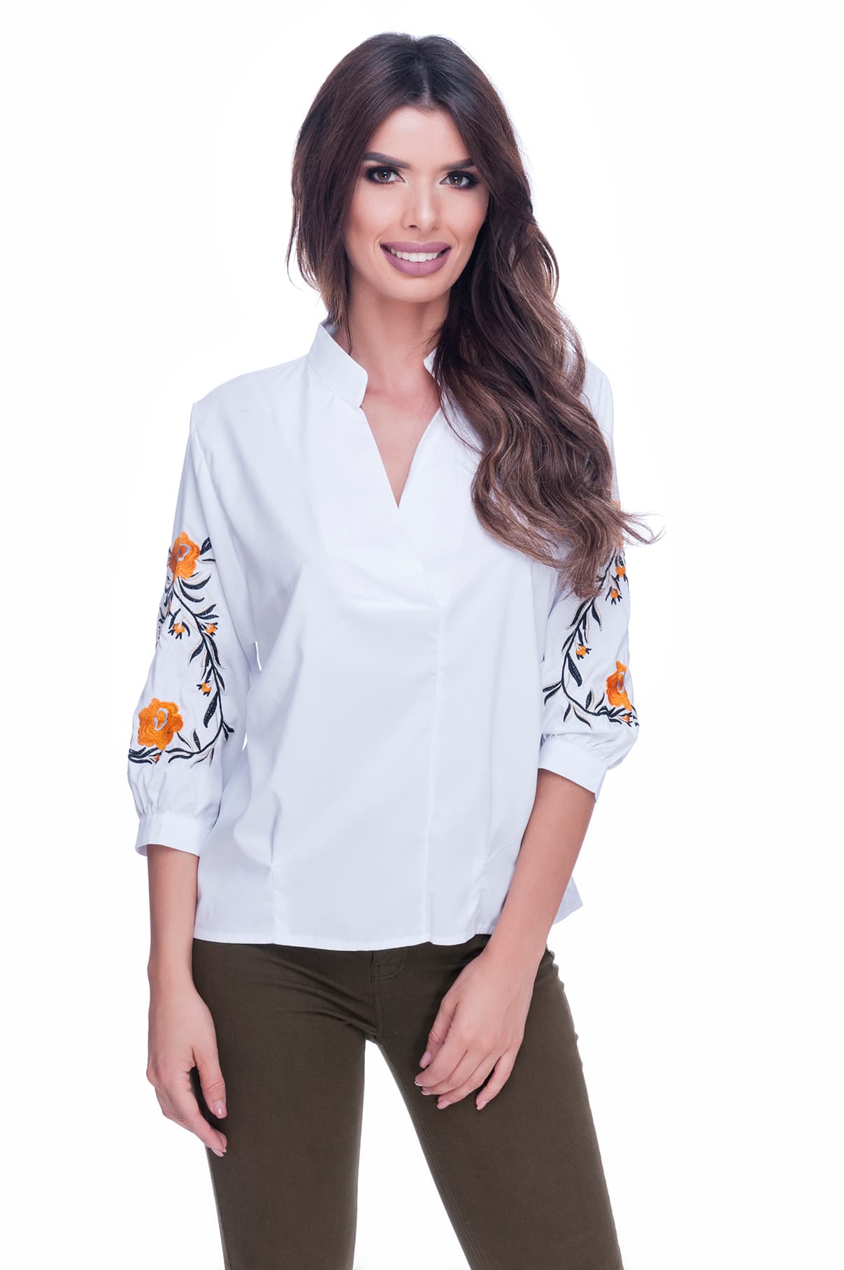 Camasa dama eleganta alba cu flori