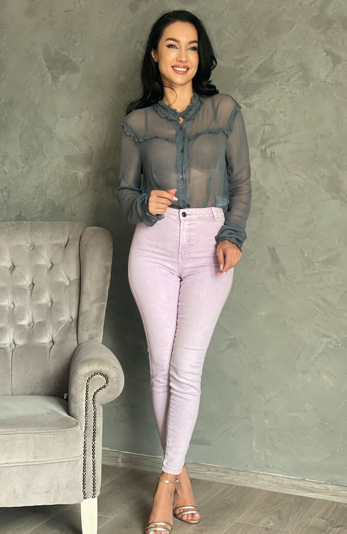 Camasa dama eleganta gri din voal