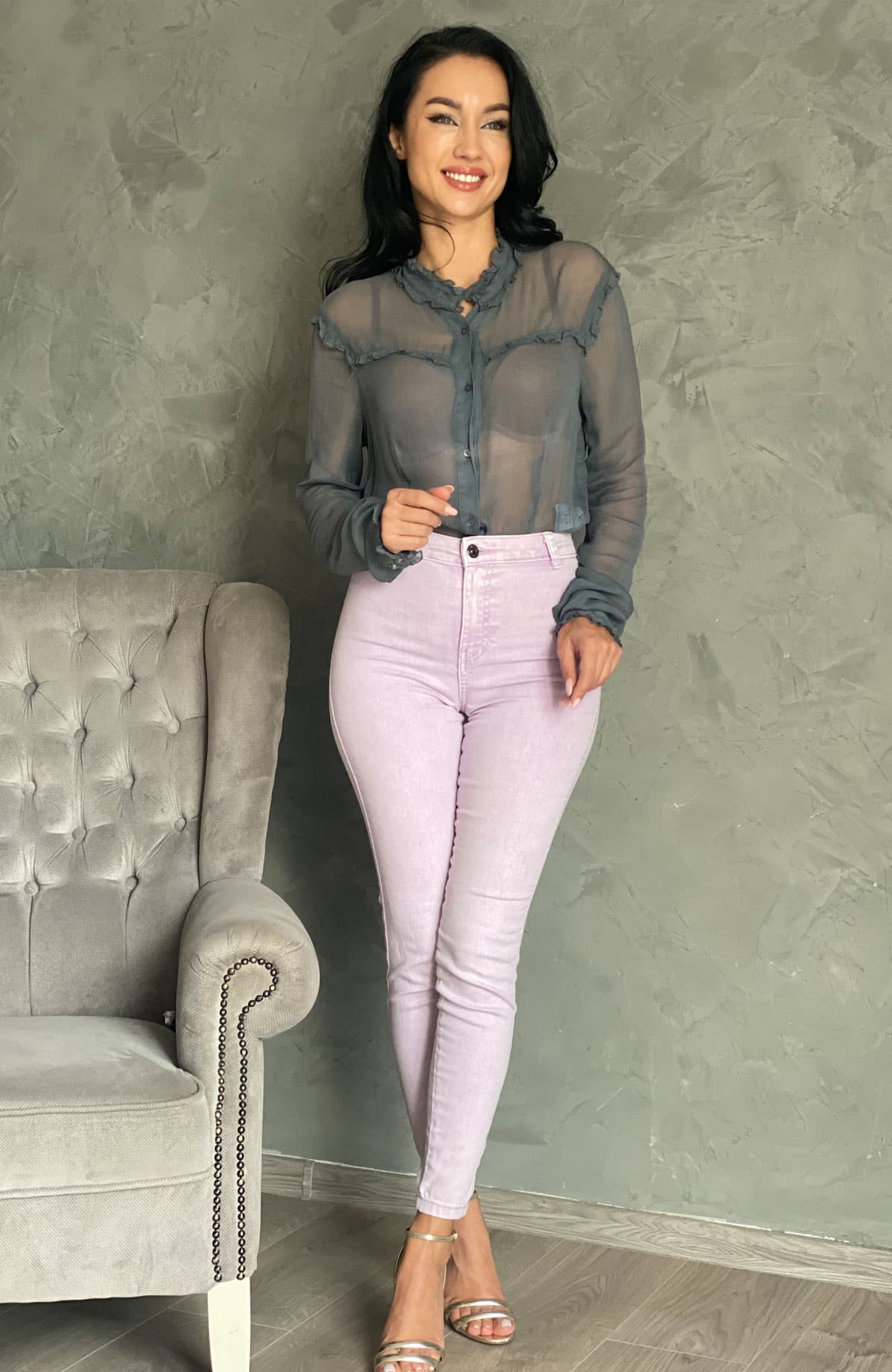 Camasa dama eleganta gri din voal