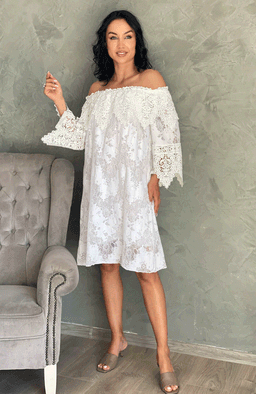 Rochie alba de vara cu umerii goi 1