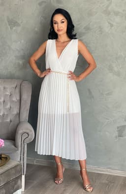 Rochie alba eleganta plisata 4