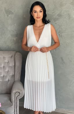 Rochie alba eleganta plisata 5