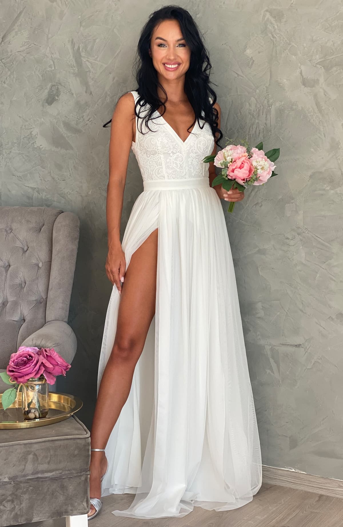 Rochie alba lunga de cununie