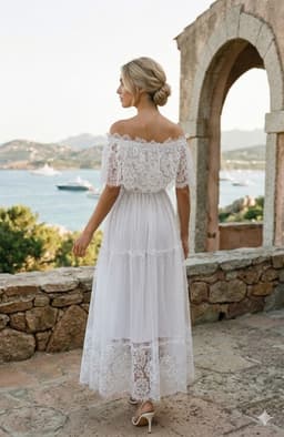 Rochie alba midi dantela cu umerii goi 3