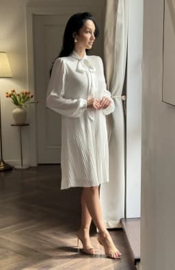 Rochie alba midi plisata vaporoasa 5