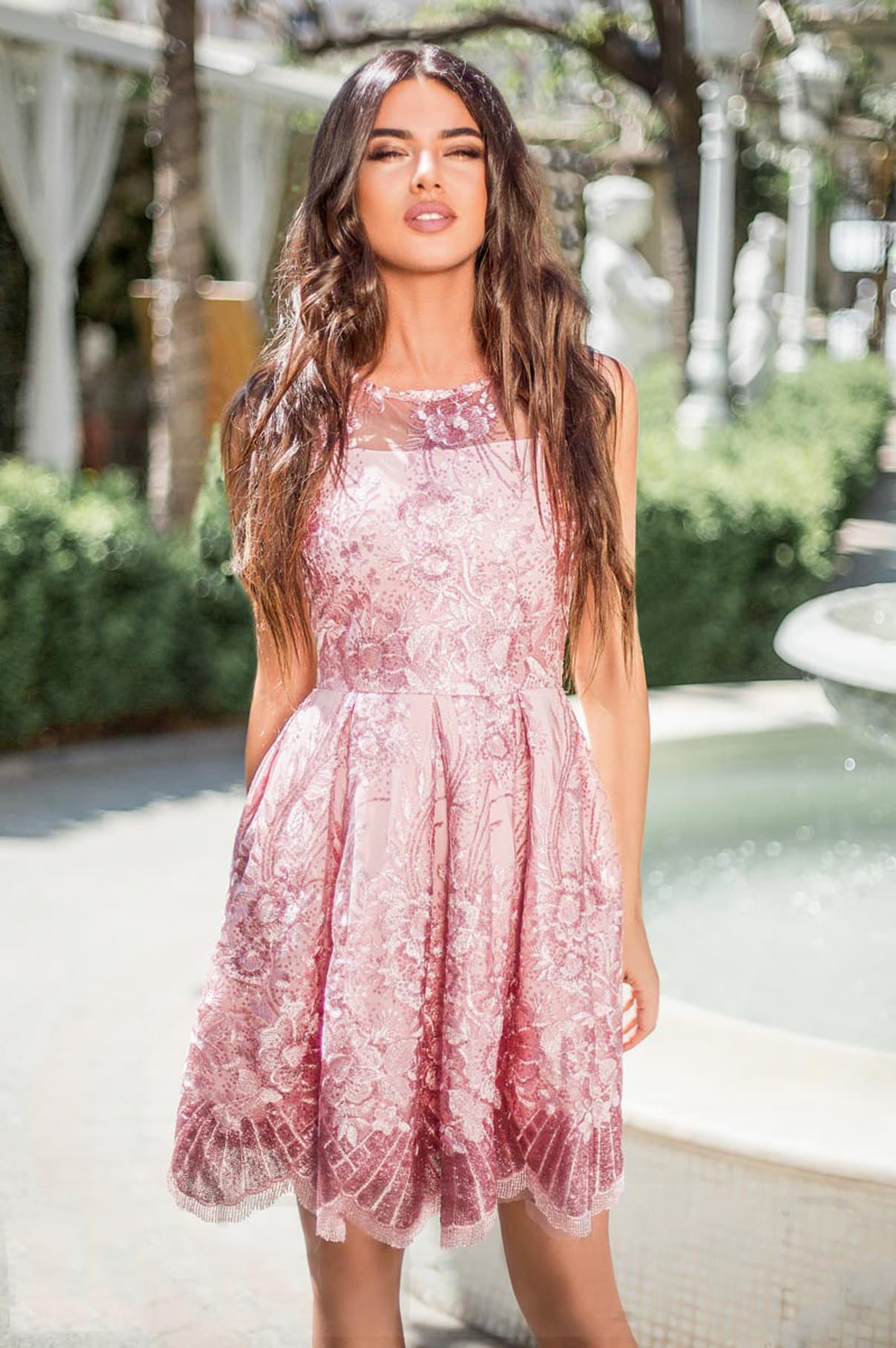 Rochie baby doll dantela roz