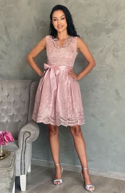 Rochie baby doll din dantela roz 2