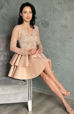 Rochie baby doll eleganta crem 6