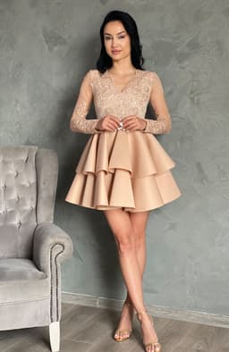 Rochie baby doll eleganta crem 5