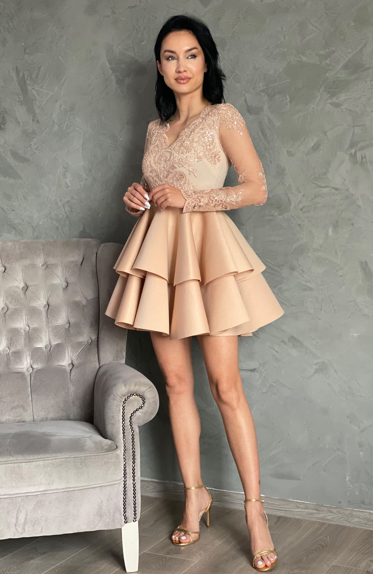 Rochie baby doll eleganta crem