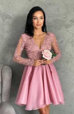 Rochie baby doll eleganta roz midi 3