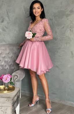 Rochie baby doll eleganta roz midi 1