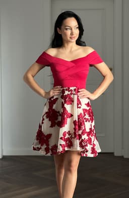 Rochie cu umerii goi cu broderie flori 4