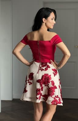 Rochie cu umerii goi cu broderie flori 5