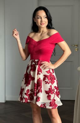 Rochie cu umerii goi cu broderie flori 6