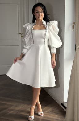 Rochie cununie alba midi cu maneci bufante 3