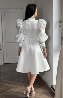 Rochie cununie alba midi cu maneci bufante 5