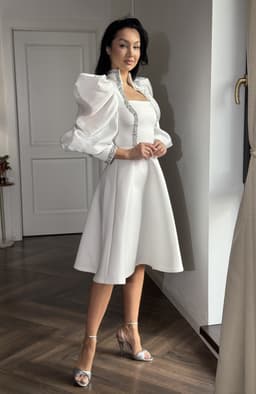 Rochie cununie alba midi cu maneci bufante 4