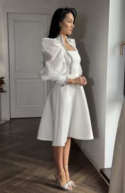 Rochie cununie alba midi cu maneci bufante 9