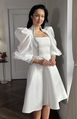 Rochie cununie alba midi cu maneci bufante 6