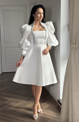 Rochie cununie alba midi cu maneci bufante 7