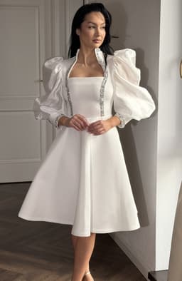 Rochie cununie alba midi cu maneci bufante 8