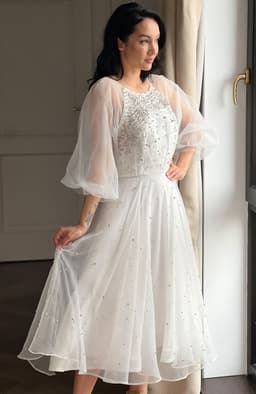 Rochie cununie civila alba cu aplicatii pietre 5