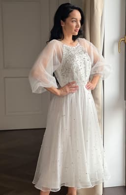 Rochie cununie civila alba cu aplicatii pietre 4