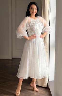 Rochie cununie civila alba cu aplicatii pietre 3