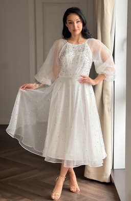 Rochie cununie civila alba cu aplicatii pietre 2