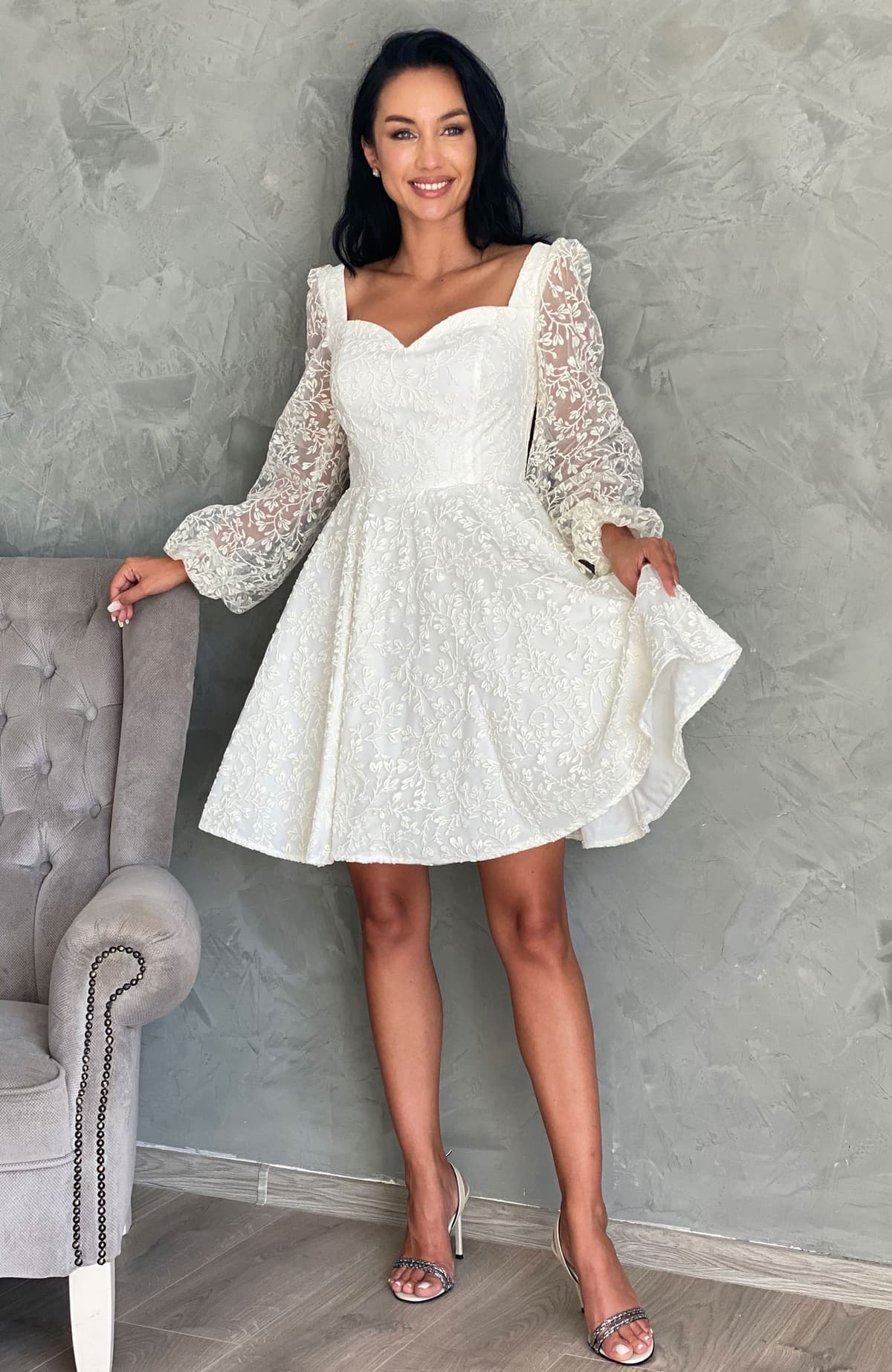 Rochie cununie civila alba cu broderie