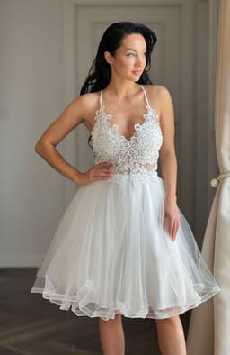 Rochie cununie civila alba cu dantela 6