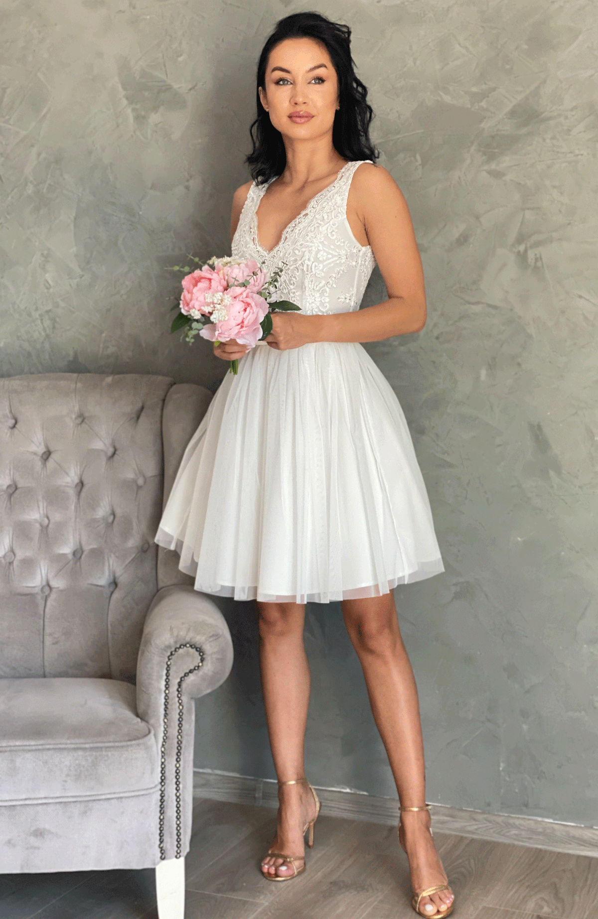 Rochie cununie civila alba cu funda