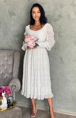 Rochie cununie civila alba cu mansete 3