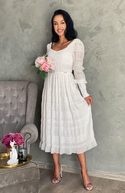 Rochie cununie civila alba cu mansete 2