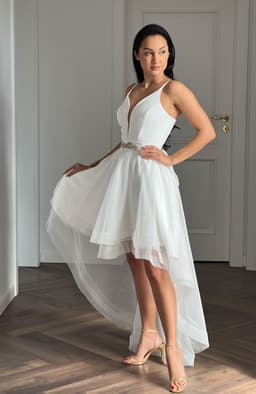 Rochie cununie civila alba cu trena 4