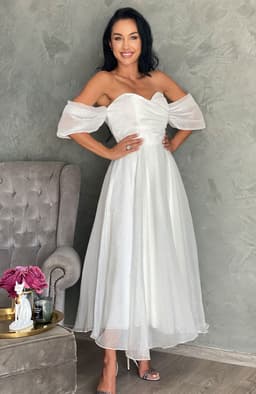 Rochie cununie civila alba din organza 3