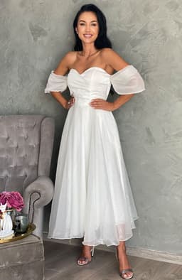Rochie cununie civila alba din organza 1