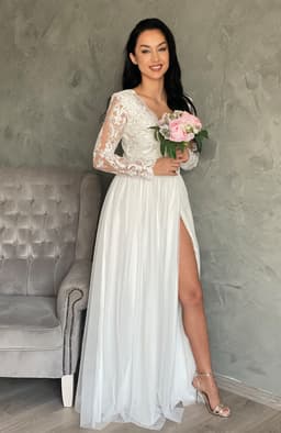 Rochie cununie civila alba lunga 3