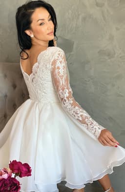 Rochie cununie civila alba midi cu dantela 5