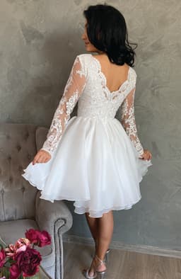 Rochie cununie civila alba midi cu dantela 4