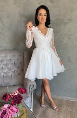 Rochie cununie civila alba midi cu dantela 2