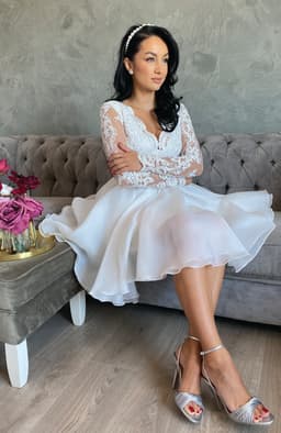 Rochie cununie civila alba midi cu dantela 6